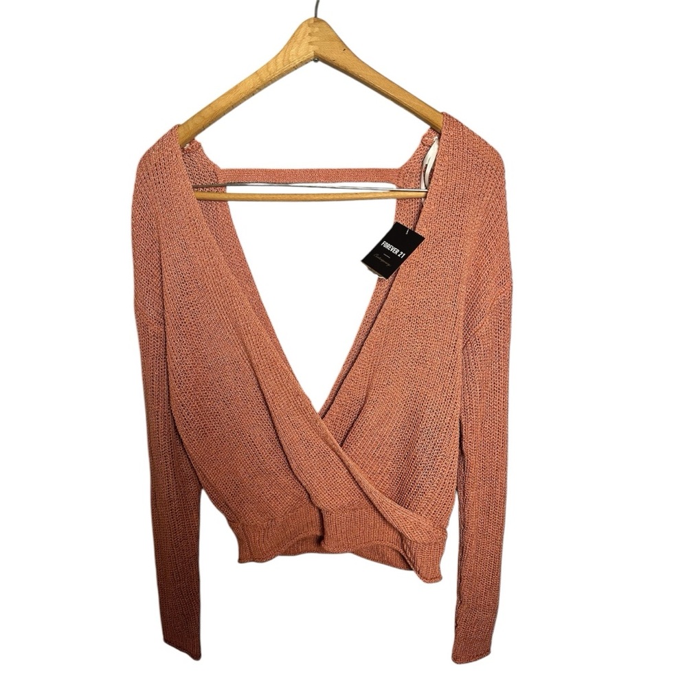 Forever 21 Rust Orange Knit Wrap Sweater Top V-Neck L